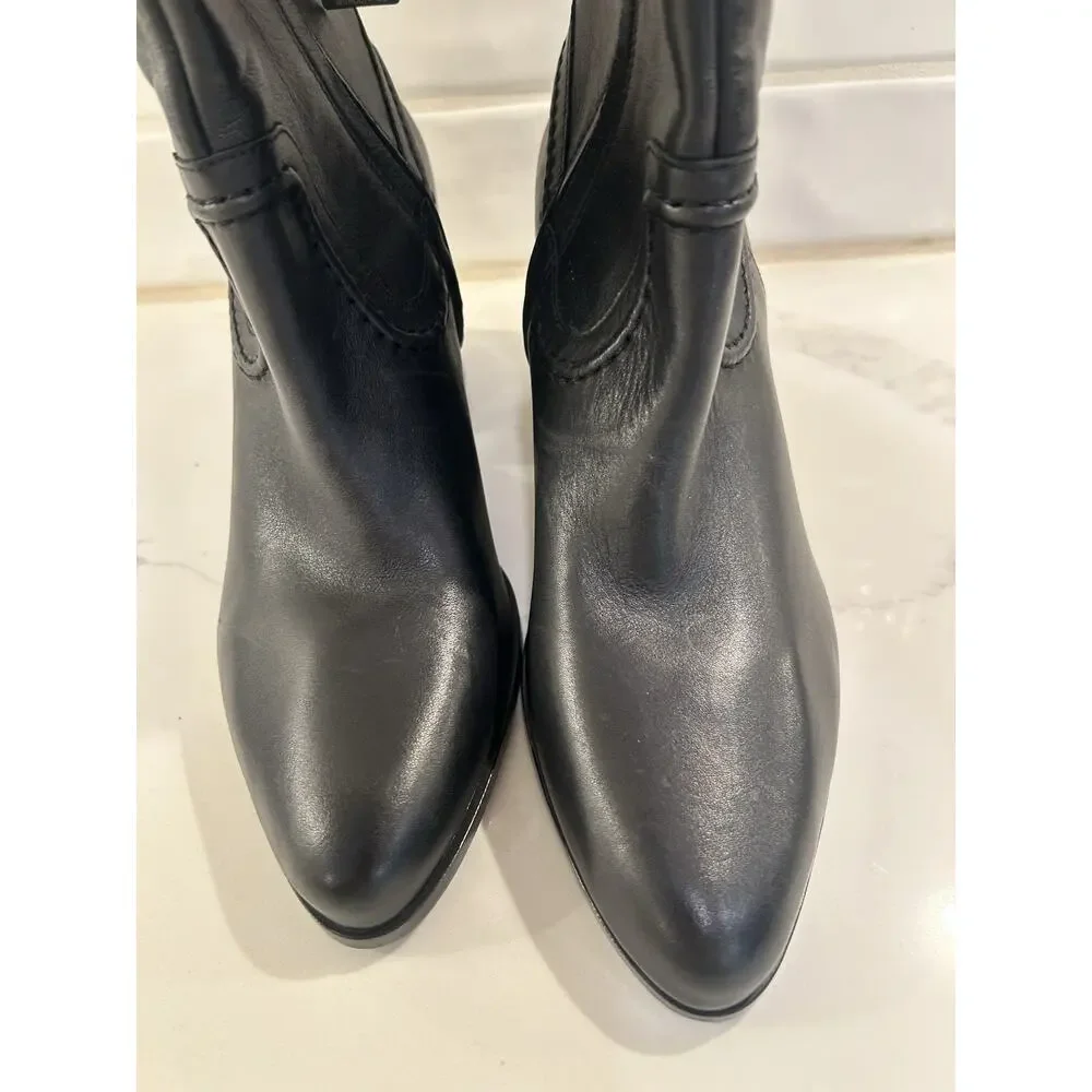 NWT Vince Camuto Pailey Booties Black Leather Mid-shaft Block Heel Boots Sz 9.5M